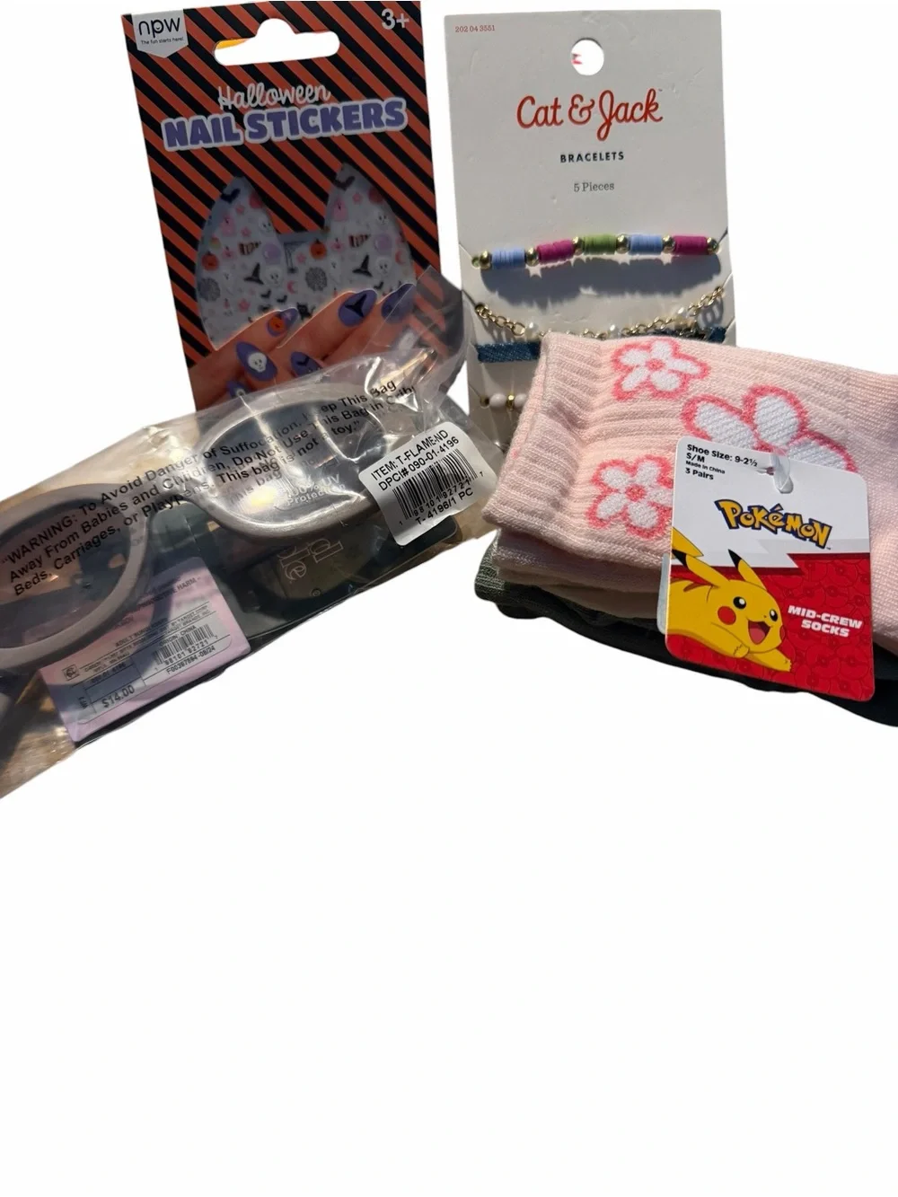 Cat & Jack Pink Floral Mid-Crew Socks with Beaded Bracelets